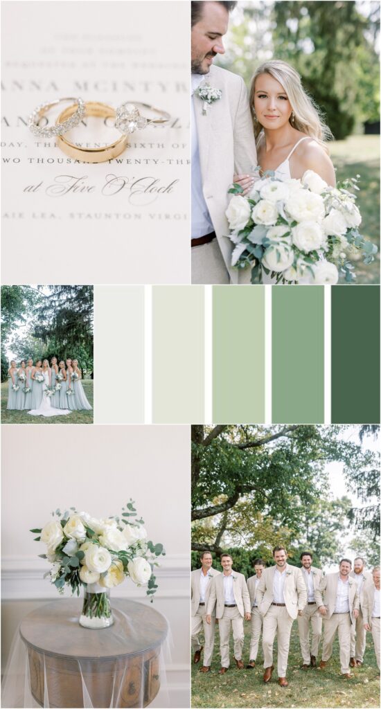 Color Palettes for Weddings | Summer Wedding in green and cream at Gaie Lea in the Blue Ridge Mountains | Charlottesville Wedding Photographer